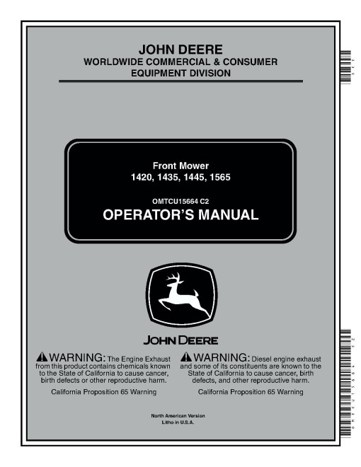 John Deere 1420, 1435, 1445 (SN:020001-030000) and 1565 (SN:010001-020000) Front Mowers (North America) Operators Manual (OMTCU15664)