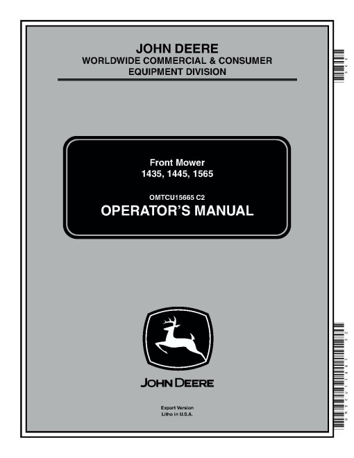 John Deere 1435, 1445 (SN:020001-040000) and 1565 (SN:010001-030000) Front Mowers (Export Edition) Operators Manual (OMTCU15665)
