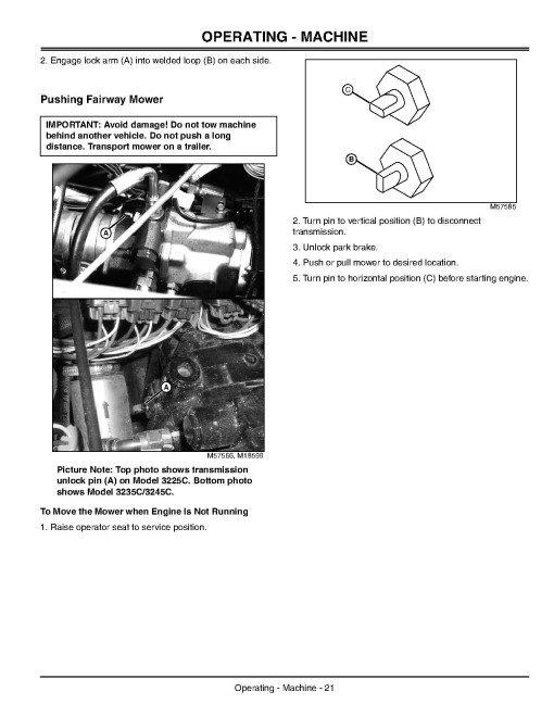 John Deere 3225C, 3235C and 3245C Lightweight Fairway Mowers (SN:from 030001) (Export Edition) Operators Manual (OMTCU22125)
