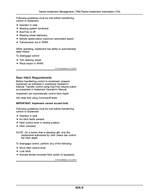 John Deere 8RT 310, 8RT 340, 8RT 370 and 8RT 410 Tracked Tractors (SN: 933001 - 935000, Europe) Operators Manual (OMTR137892)