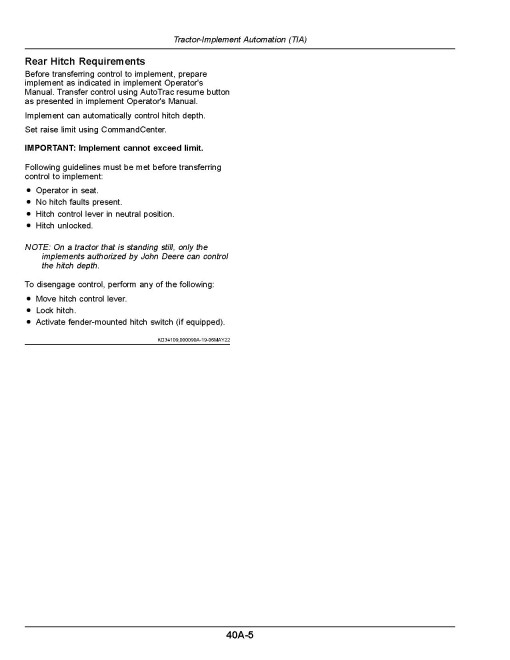 John Deere 8RT 310, 8RT 340, 8RT 370 and 8RT 410 Tracked Tractors (SN: 933001 - 935000, N.America) Operators Manual (OMTR137898)
