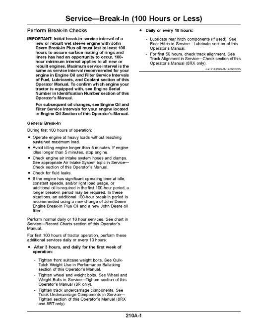 John Deere 8R 250, 8R 280, 8R 310, 8R 340, 8R 370 and 8R 410 Tractors (SN: from 280001,  N.America) Operators Manual (OMTR154098)