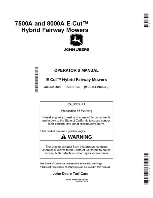 John Deere 7500A and 8000A E-Cut Hybrid Fairway Mowers (SN: 040001 - 050000) (North America) Operators Manual (OMUC10906)