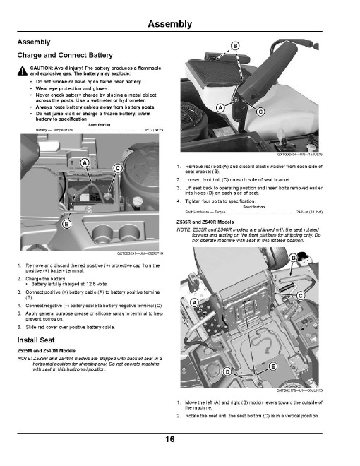 John Deere ZTrak Z525E, Z535M, Z535R, Z540M, Z540R (SN: 050001-080000) Zero-Turn Mowers (North America) Operators Manual (OMUC12696)