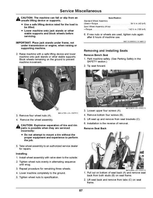 John Deere XUV590E, XUV590E S4, XUV590M, XUV590M S4 Gator Utility Vehicles (SN:010001-020000) (N.America) Operators Manual (OMUC12877)