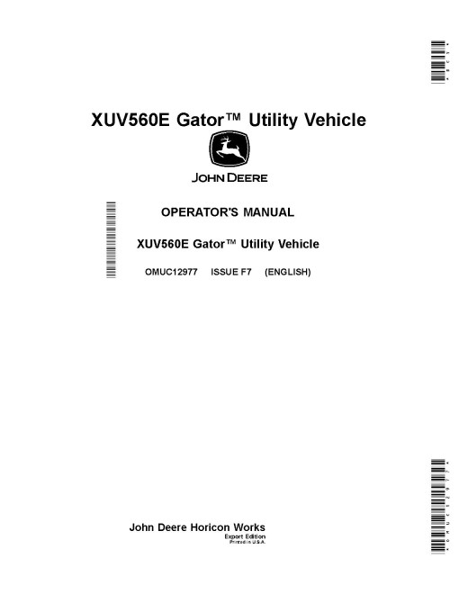 John Deere XUV560E Gator Utility Vehicles (SN: 010001 - 020000) (Export Edition) Operators Manual (OMUC12977)