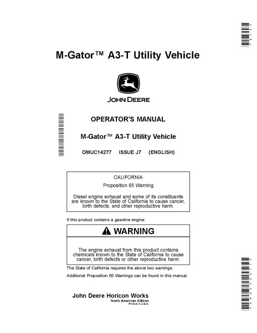 John Deere M-Gator A3-T Utility Vehicles (SN: 040001 - 050000) (North America) Operators Manual (OMUC14277)