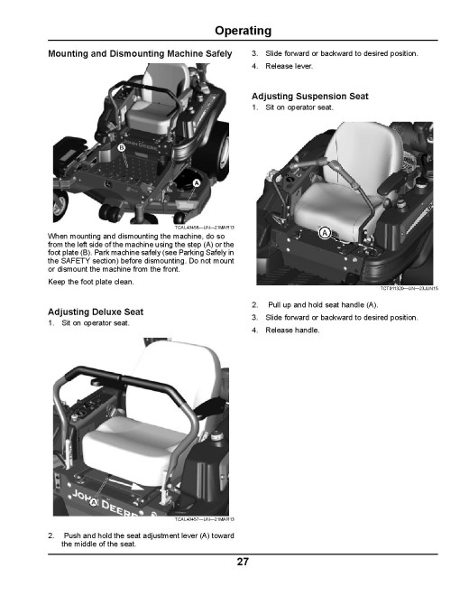 John Deere ZTrak Pro Z915B, Z920M, Z925M, Z930M/R, Z950M/R, Z960M, Z970R Zero-Turn Mowers (North America) Operators Manual (OMUC15068E)