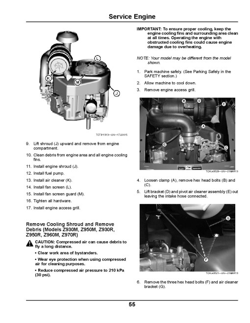 John Deere ZTrak Pro Z915B, Z920M, Z925M, Z930M/R, Z950M/R, Z960M, Z970R Zero-Turn Mowers (North America) Operators Manual (OMUC15068E)