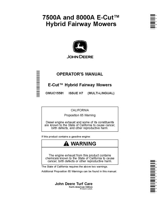 John Deere 7500A and 8000A E-Cut Hybrid Fairway Mowers (SN: 050001 - 060000) (North America) Operators Manual (OMUC15581)