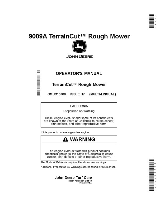 John Deere TerrainCut 9009A Rough Mowers (SN: 030001 - 040000) (North America) Operators Manual (OMUC15708)