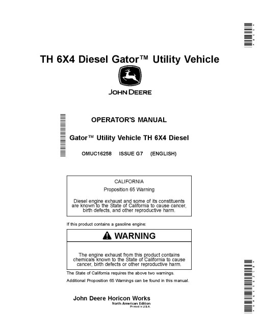 John Deere TH 6x4 Diesel Gator Utility Vehicles (SN: 130001 - 140000) (North America) Operators Manual (OMUC16258)