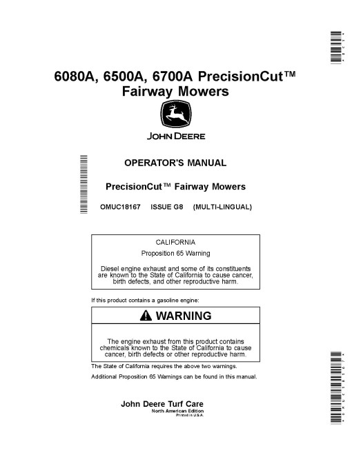 John Deere PrecisionCut 6080A, 6500A and 6700A Fairway Mowers (SN:010001-020000) (North America) Operators Manual (OMUC18167)