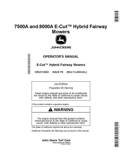 John Deere 7500A and 8000A E-Cut Hybrid Fairway Mowers (SN: 060001 - 070000) (North America) Operators Manual (OMUC19264)
