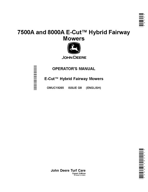 John Deere 7500A and 8000A E-Cut Hybrid Fairway Mowers (SN: 060001 - 070000) (Export Edition) Operators Manual (OMUC19265)
