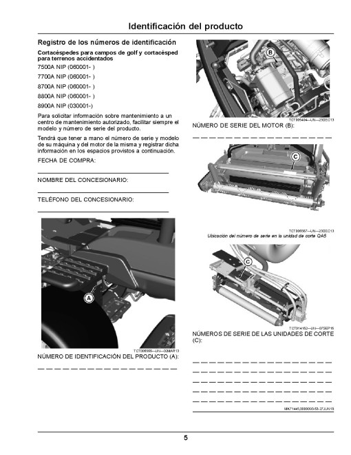 John Deere 7500A,7700A,8700A(SN:060001-110000), 8900A(SN:030001-080000) Fairway; 8800A Rough Mowers, Export, Operators Manual (OMUC19286)