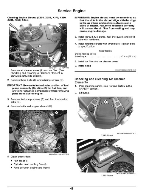 John Deere X330, X350, X354, X370, X380, X384, X390, X394 (SN:070001-090000) Lawn Tractors (N.America) Operators Manual (OMUC19334)