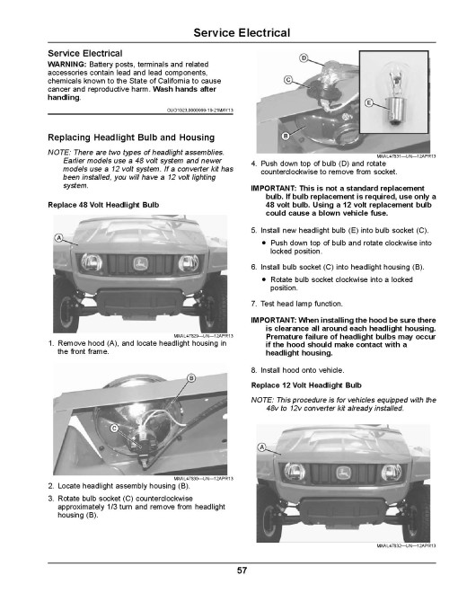 John Deere TE Electric Gator Utility Vehicles (SN: 150001 - 160000) (North America) Operators Manual (OMUC21274)