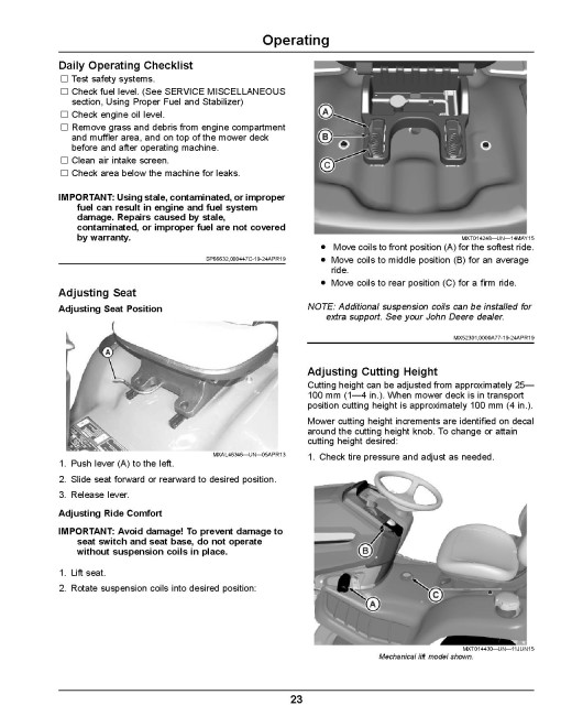 John Deere X330, X350, X354, X370, X380, X384, X390, X390 (SN:090001-110000) Lawn Tractors (N.America) Operators Manual (OMUC22094)