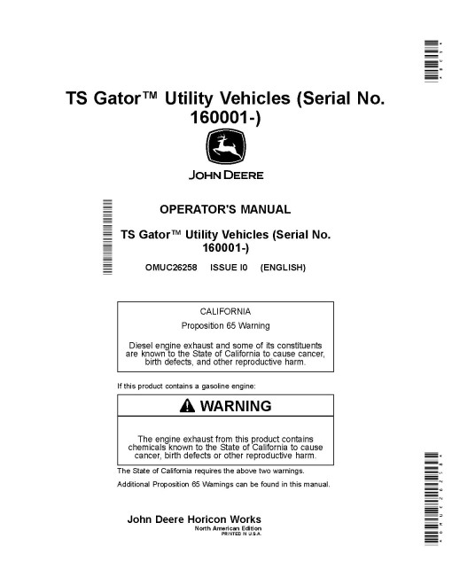 John Deere TS 4x2 Gator Utility Vehicles (SN: 160001 - 180000) (North America) Operators Manual (OMUC26258)