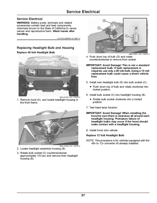 John Deere TE Electric Gator Utility Vehicles (SN: 160001 - 170000) (North America) Operators Manual (OMUC26262)