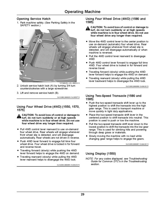 John Deere 1550, 1570, 1575, 1580 and 1585 TerrainCut Front Mowers (SN:070001-080000) (Export) Operators Manual (OMUC26994)