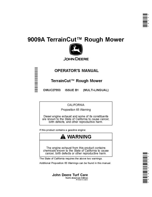 John Deere TerrainCut 9009A Rough Mowers (SN: 060001 - 080000) (North America) Operators Manual (OMUC27553)