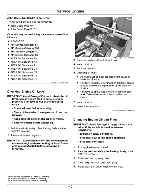 John Deere TX Turf Gator Utility Vehicles (SN: 180001 - 200000) (North America) Operators Manual (OMUC33357)