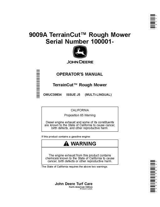 John Deere TerrainCut 9009A Rough Mowers (SN: 100001 - 110000) (North America) Operators Manual (OMUC39834)