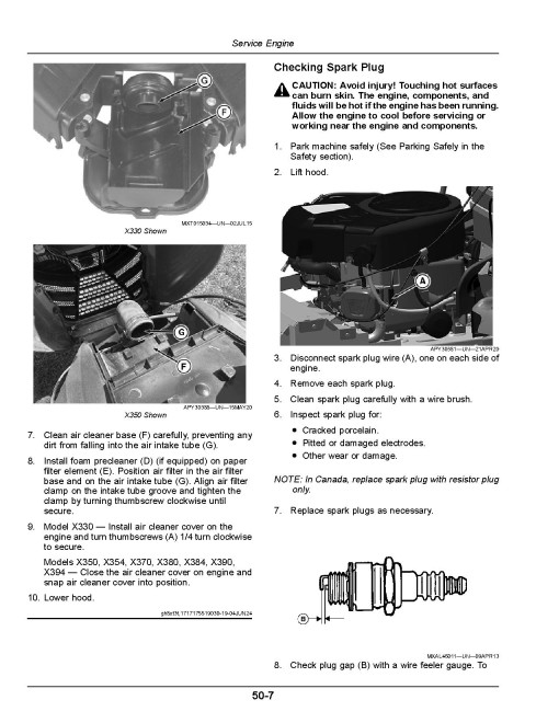 John Deere X330, X350, X354, X370, X380, X384, X390, X394 (SN: 210001-) Lawn Tractors (N.America) Operators Manual (OMUC44953)