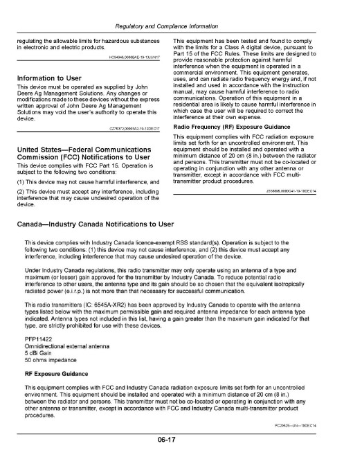 John Deere T550, T560, T660, T670, W540, W550, W650 and W660 Combines (SN: 115000 - 119999) (Europe) Operators Manual (OMZ201410)