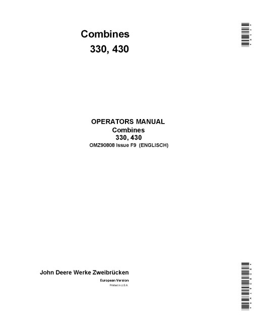 John Deere 330 and 430 Combines (Europe) Operators Manual (OMZ90808)