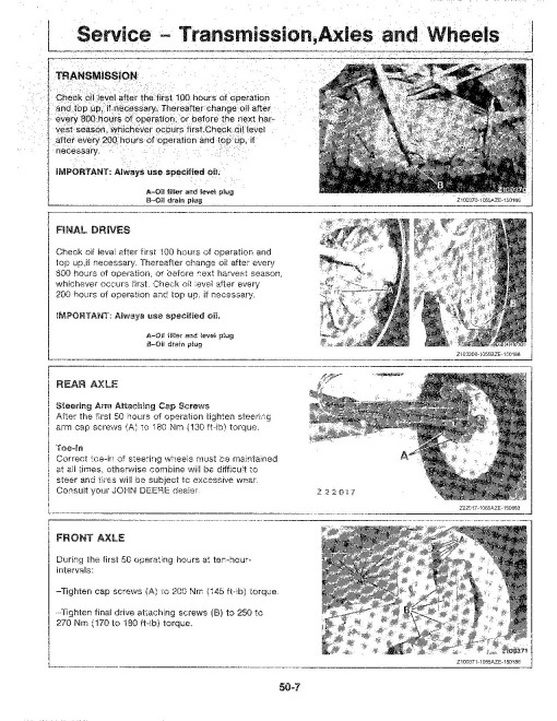 John Deere 1055 Combines (SN: up to 047200) (Europe) Operators Manual (OMZ91605)