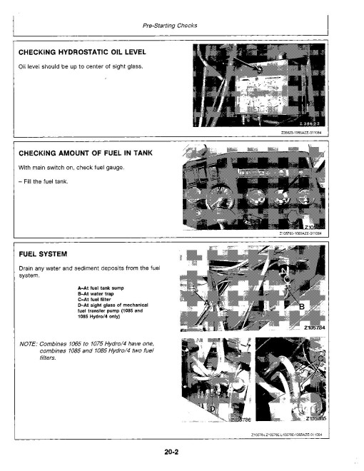 John Deere 1065, 1075, 1075 Hydro/4, 1085 and 1085 Hydro/4 Combines (SN: 041201 - 044386) (Europe) Operators Manual (OMZ91645)