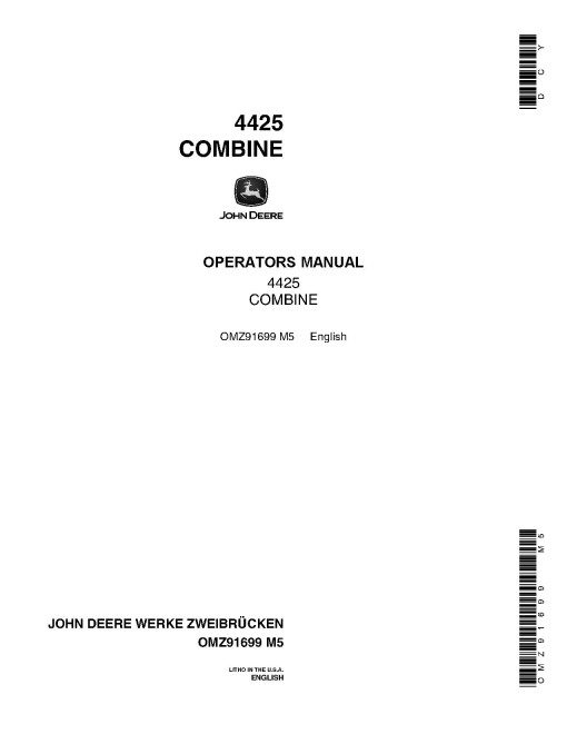 John Deere 4425 Combines (SN: up to 048200) (North America) Operators Manual (OMZ91699)