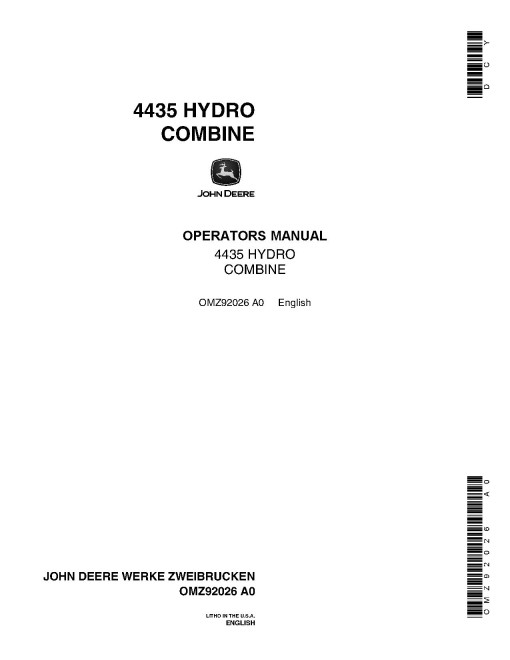 John Deere 4435 Hydro Combines (North America) Operators Manual (OMZ92026)