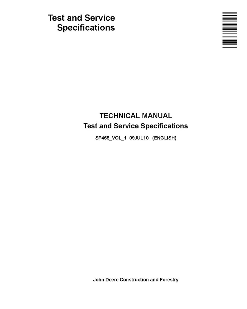 John Deere Test and Service Specifications Manual (SP458VOL1)