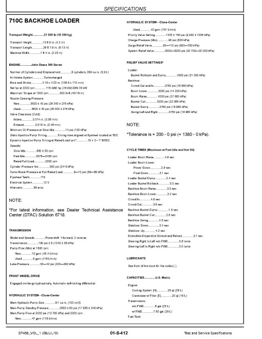 John Deere Test and Service Specifications Manual (SP458VOL1)