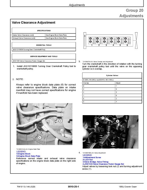 John Deere 1050J Crawler Dozers Operation and Test Manual (TM10113)