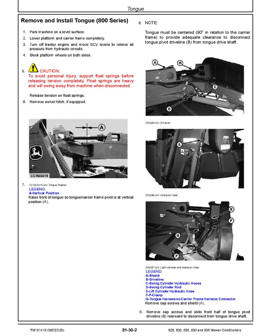 John Deere 625, 630, 635, 830 and 835 Mower-Conditioners Repair Manual (TM101419) John Deere 625, 630, 635, 830 and 835 Mower-Conditioners Repair Manual (TM101419)