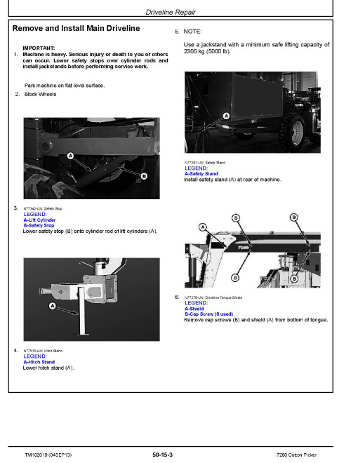John Deere 7260 (SN: 000101-) Cotton Pickers Technical Manual (TM102019) John Deere 7260 (SN: 000101-) Cotton Pickers Technical Manual (TM102019)