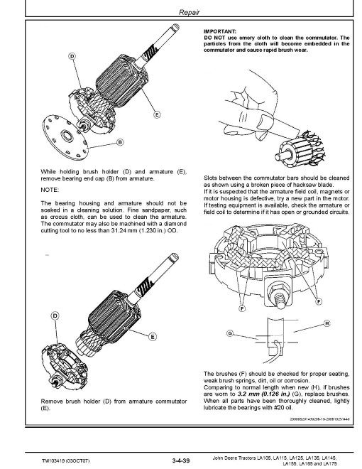 John Deere LA105, LA115, LA125, LA135, LA145, LA155, LA165 and LA175 Lawn Tractors Technical Manual (TM103419) John Deere LA105, LA115, LA125, LA135, LA145, LA155, LA165 and LA175 Lawn Tractors Technical Manual (TM103419)