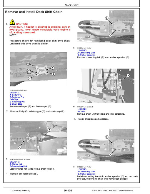 John Deere 625D, 630D, 635D and 640D Draper Platforms Repair Manual (TM103919) John Deere 625D, 630D, 635D and 640D Draper Platforms Repair Manual (TM103919)