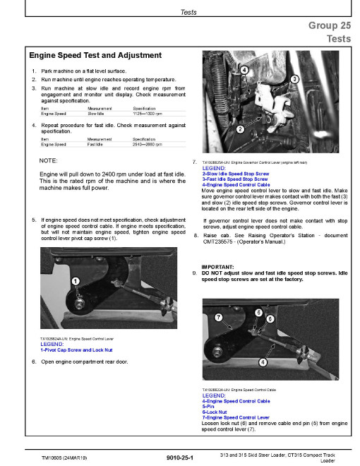 John Deere CT315 Compact Track Loaders, 313 and 315 Skid Steer Loaders Operation and Test Manual (TM10605)