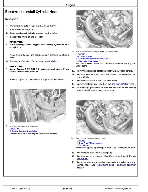 John Deere XUV855D (SN. from 010001) Gator Utility Vehicles Technical Manual (TM107219) John Deere XUV855D (SN. from 010001) Gator Utility Vehicles Technical Manual (TM107219)