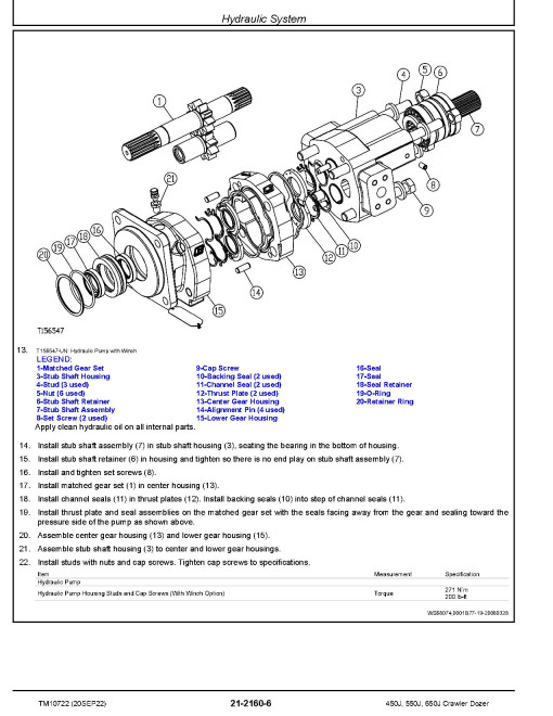John Deere 450J, 550J and 650J Crawler Dozers (SN. from 159987) Repair Manual (TM10722)