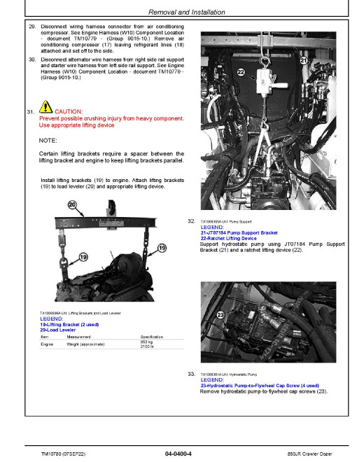John Deere 850JR Military Crawler Dozers Repair Manual (TM10780)