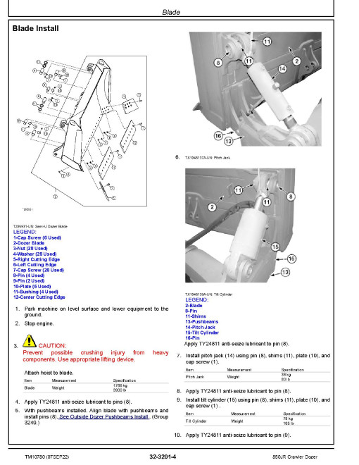 John Deere 850JR Military Crawler Dozers Repair Manual (TM10780)