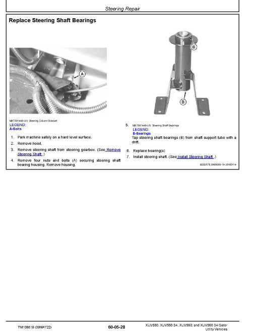 John Deere XUV550, XUV550 S4, XUV560 and XUV560 S4 Gator Utility Vehicles (SN: from 010001) Technical Manual (TM109819)