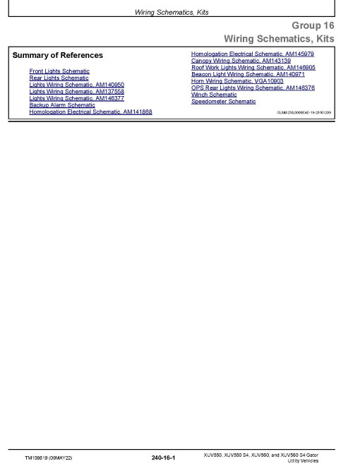John Deere XUV550, XUV550 S4, XUV560 and XUV560 S4 Gator Utility Vehicles (SN: from 010001) Technical Manual (TM109819)